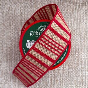 Kurt Adler's Jute Red White Stripe Wire Edge - 2 1/2" x 10 Yards New with Tags
